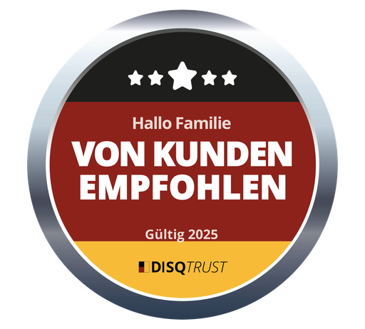 DISQ TRUST Siegel: Hallo Familie von Kunden empfohlen, gültig 2025